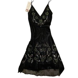Vintage Papell Boutique Size 6 Black Silk Beaded Midi Dress Y2K